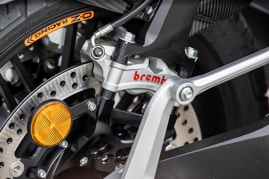 2025 Bimota Tesi H2 Tera, close up of front Brembo Stylema calipers