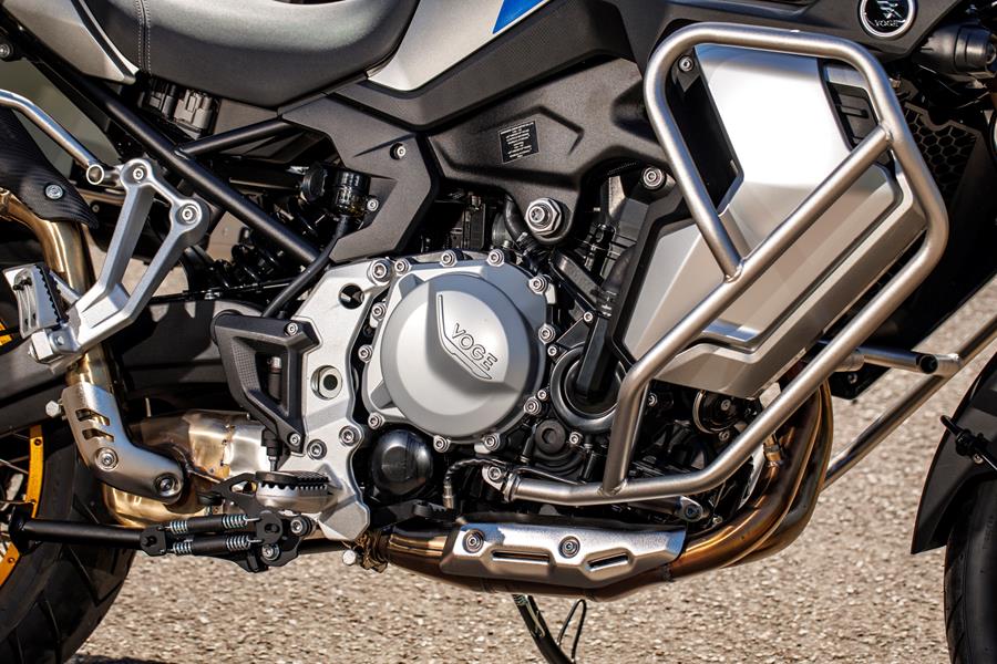 2024-on Voge DS900X detailed shot of the engine and crash bars
