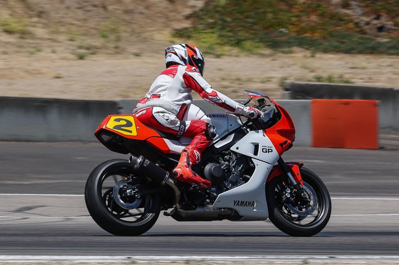 Wayne Rainey cornering on the Yamaha XSR900 GP