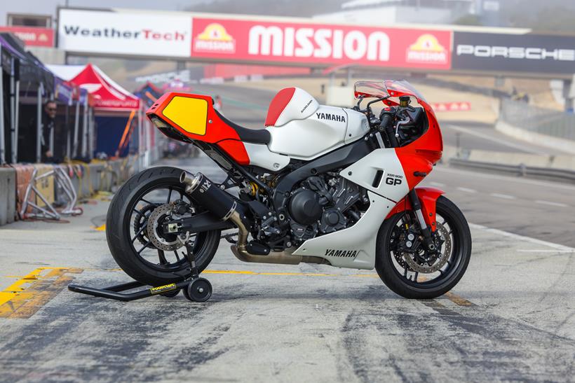 Yamaha XSR900 GP on its paddock stand