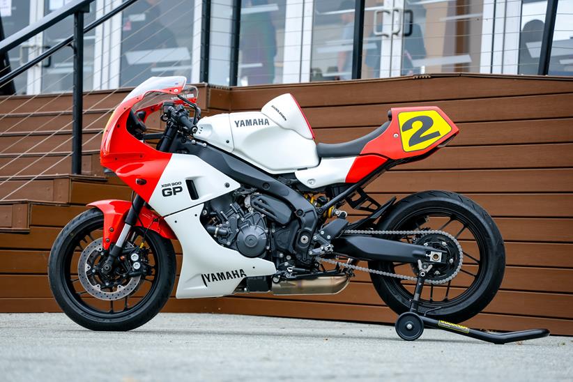A side view of the modified Yamaha XSR900 GP