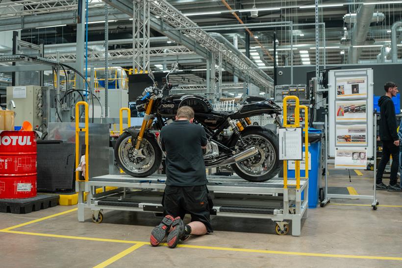 A Norton Commando 961 on the assembly line
