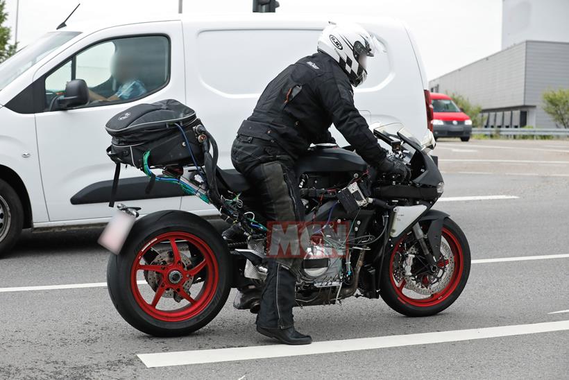 A side view of Norton's new V4 superbike in development