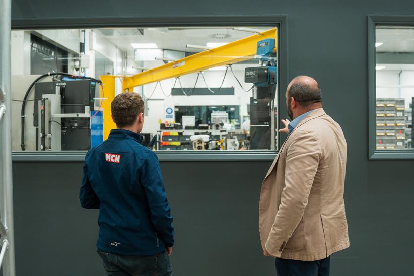 MCN's Dan Sutherland receives a guided tour of the Norton factory