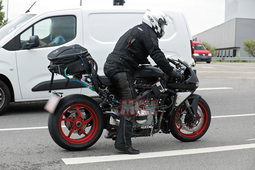 A side view of Norton's new V4 superbike in development