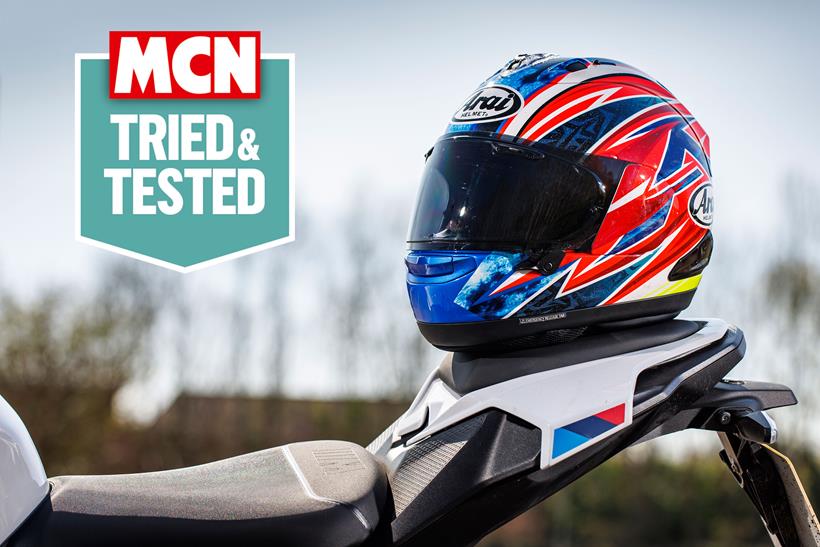 Arai RX-7V Evo on motorcycle pillion seat