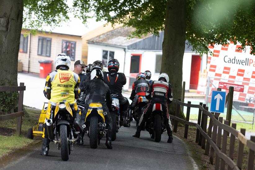 Classic bike riders heading to the Cadwell Park collection area