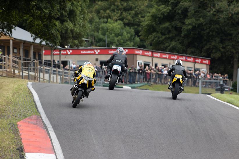A number of riders tackle the Mountain at Cadwell Park