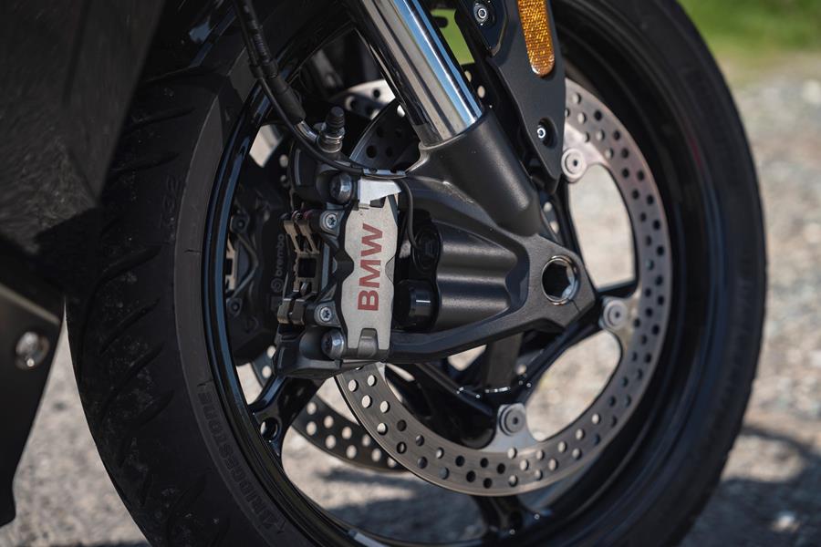 2025-on BMW R1300RS detailed shot of the forks and brakes