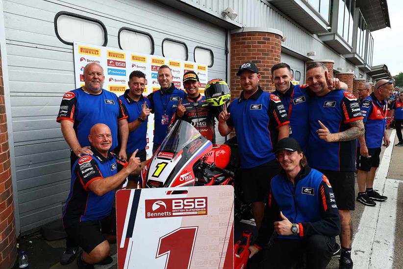 Kyle Ryde celebrates victory at Brands Hatch with the Nitrous Competitions OMG Racing team.