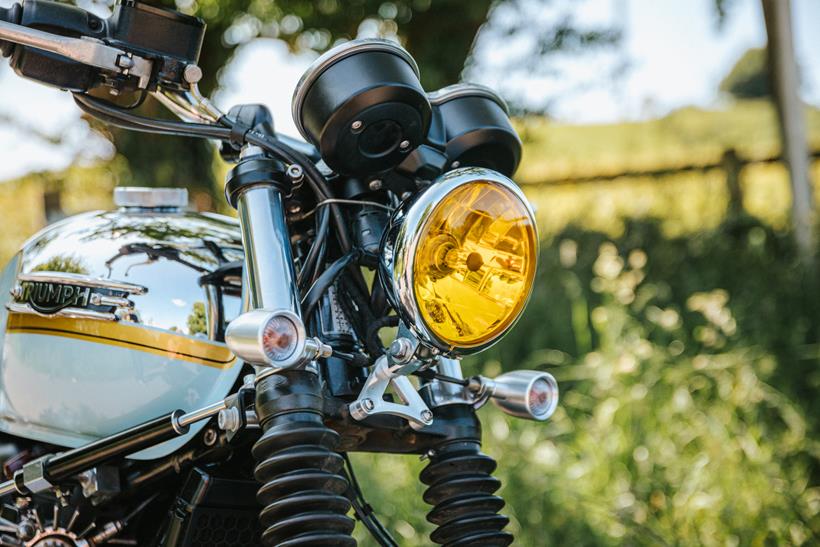 Custom Triumph Bonneville T120 headlight with yellow lens