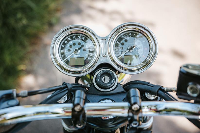 Custom Triumph Bonneville T120 twin clocks