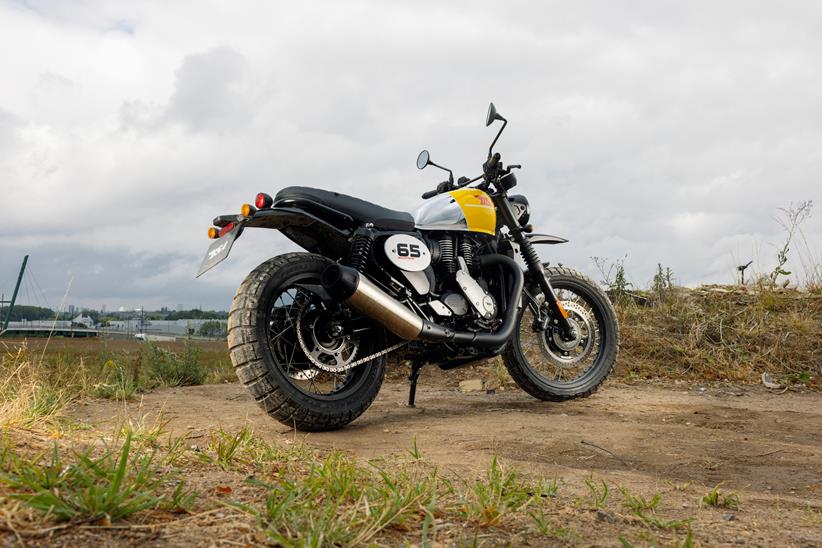 Rear three-quarter view of the BSA Scrambler