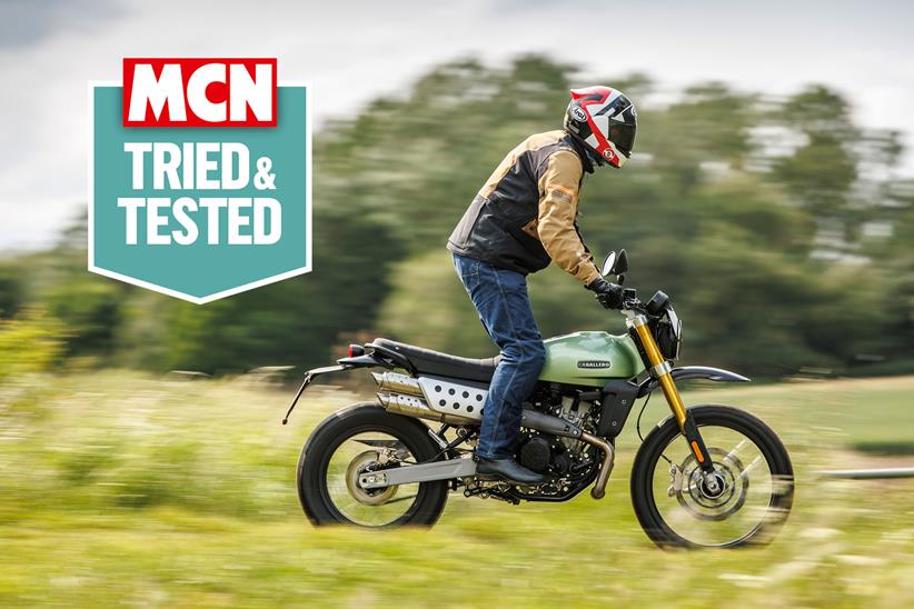 Rider on a Caballero motorcycle wearing jeans