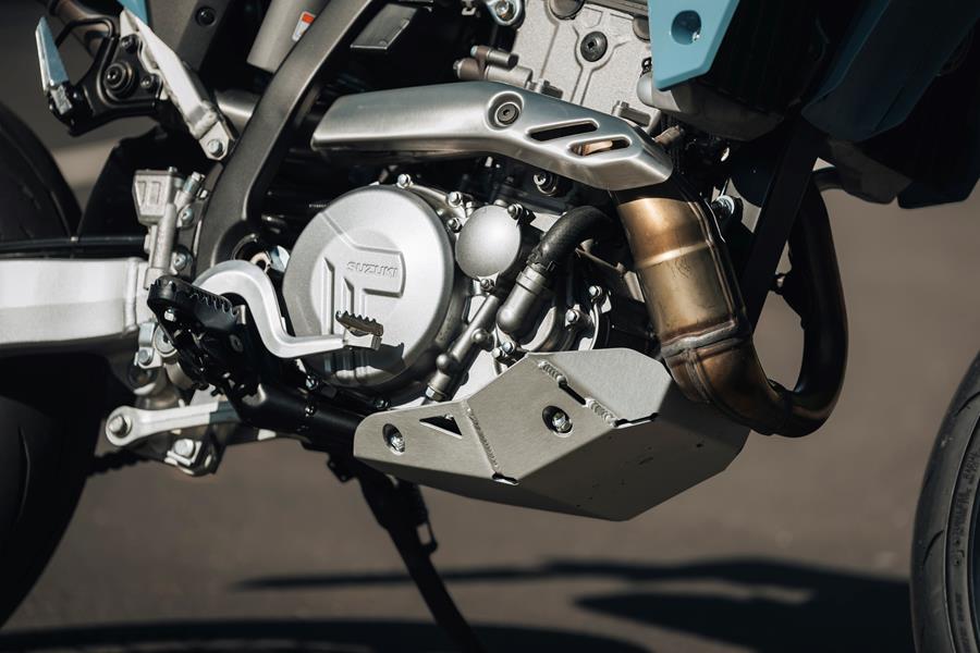 2025-on Suzuki DR-Z4SM detailed shot of right hand engine side