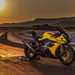 Yellow Suzuki GSX-R1000R on a paddock stand