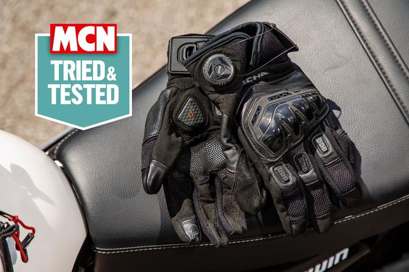 Richa Bodyguard gloves on motorcycle seat