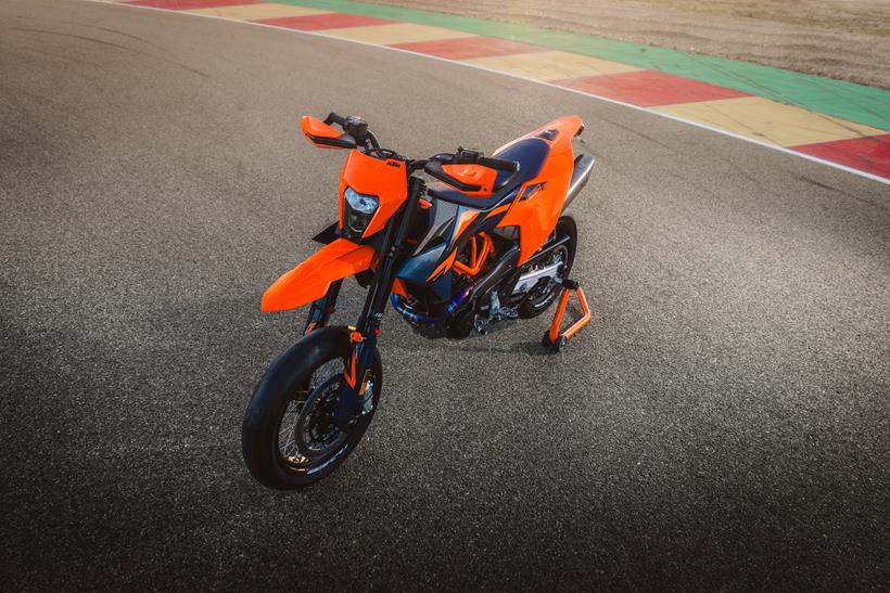 KTM 690 SMC R on a paddock stand