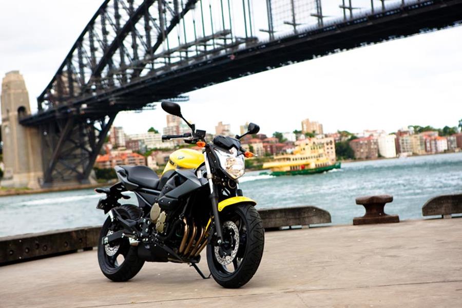 Yamaha XJ6 sat by a bridge on the launch in Sydney