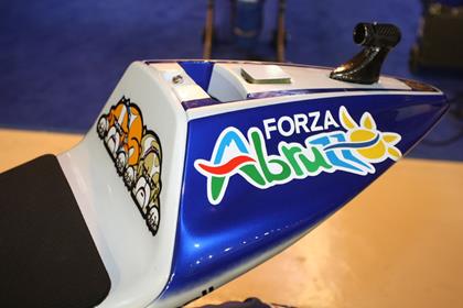 The sticker said ‘Forze Abruzzo’ in memory of over 200 people killed in the earthquake