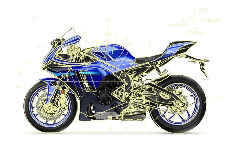 Patent image overlaid on a Yamaha R1