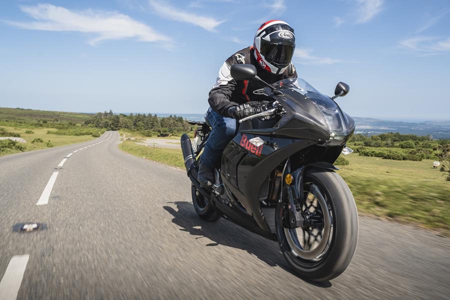 2025-on Buell Hammerhead 1190, riding on a country road 