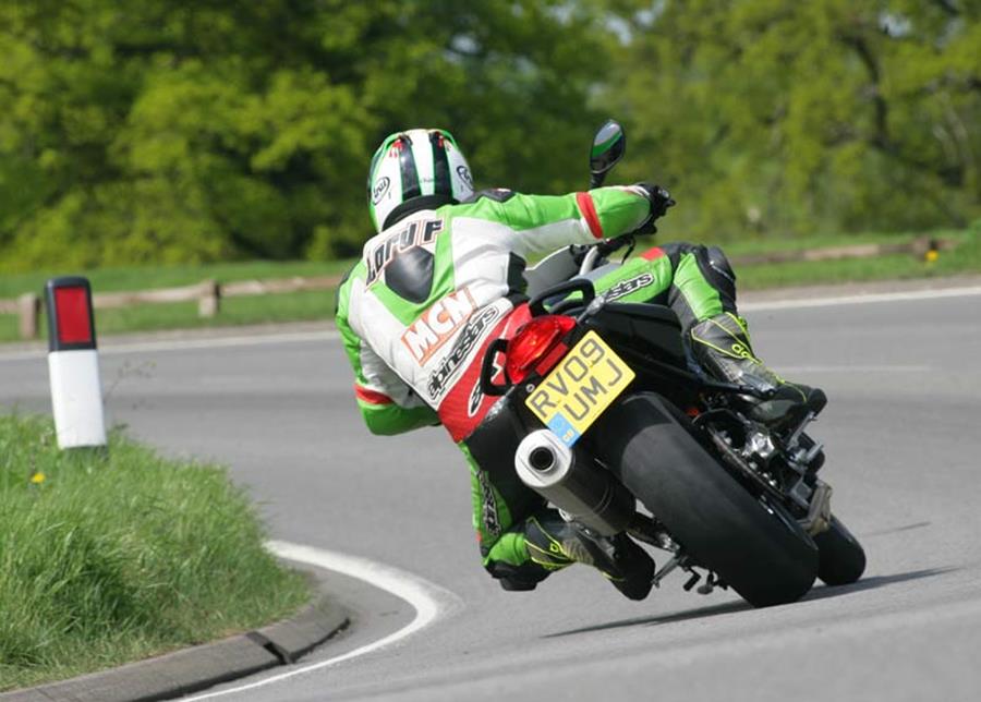 BMW F800R rearwards cornering shot