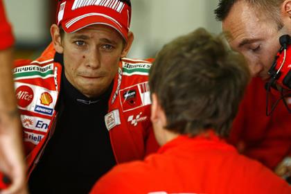 Casey Stoner high-sided his factory Ducati on the warm up lap at Valencia