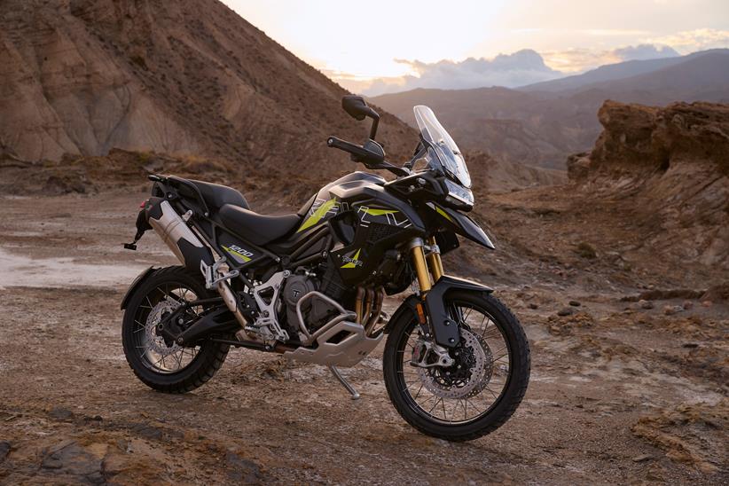 Triumph Tiger 1200 Desert Edition on its side stand
