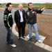 Riders Gary Mason and John McGuinness inspect the new chicane at Mather’s Cross with NW200 Race Director Mervyn Whyte MBE