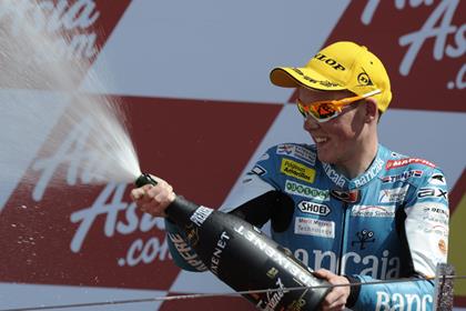 Bradley Smith celebrating his first podium on home soil