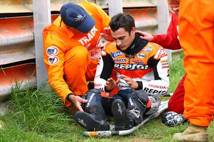 Dani Pedrosa struggled with rear grip at Silverstone and crashed twice