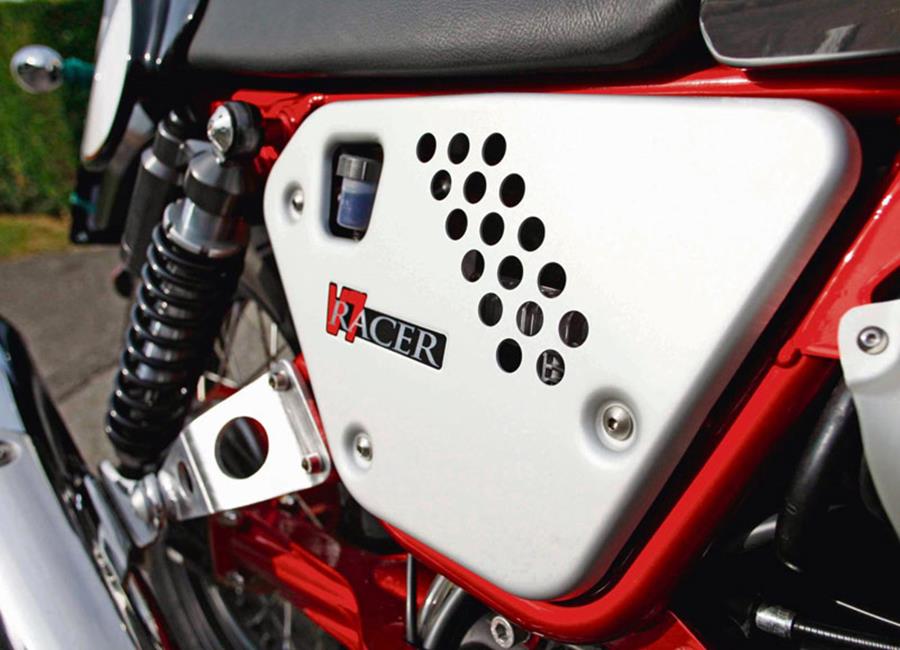 Moto Guzzi V7 Racer detailed shot of side panel