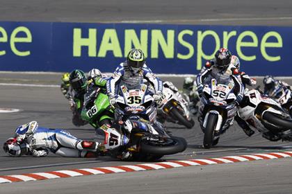 Haslam high sided on the opening lap of the first race at the Nurburgring