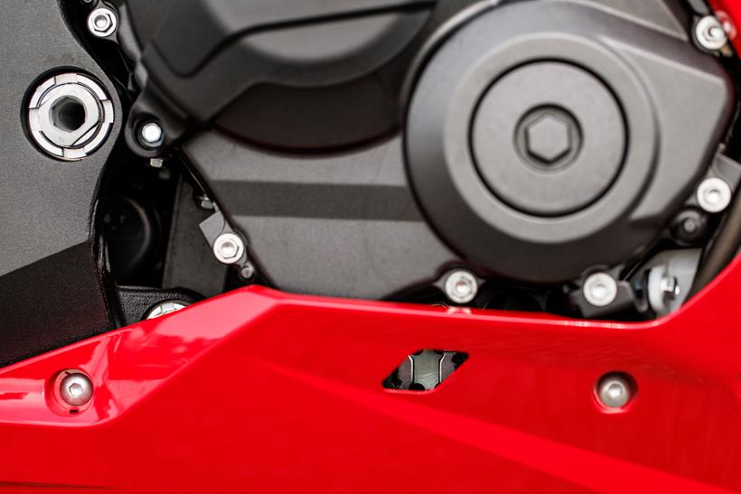 Honda CBR600RR oil window close-up