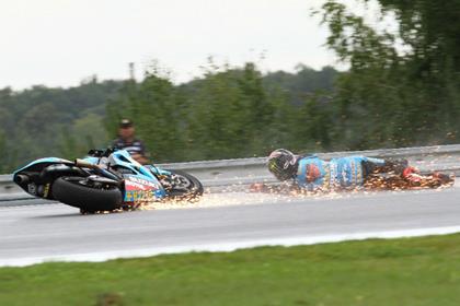 A high-speed crash in a wet final practice left Hopkins ruled out of tomorrow's race