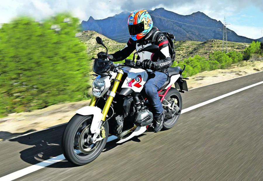 BMW R1200R action tracking shot on road