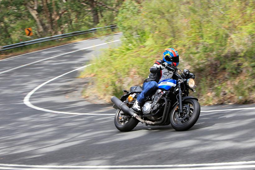Yamaha XJR1300, mid lean on a left turn