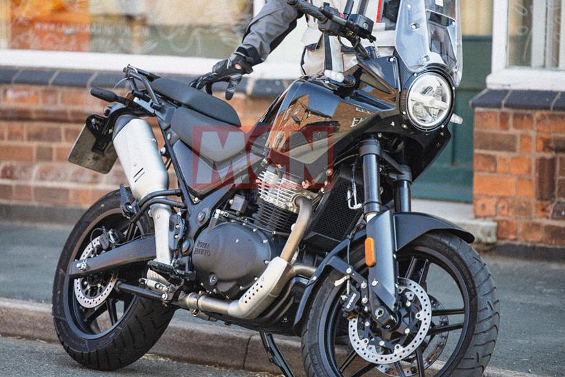 Royal Enfield Himalayan 750 with rider parked up