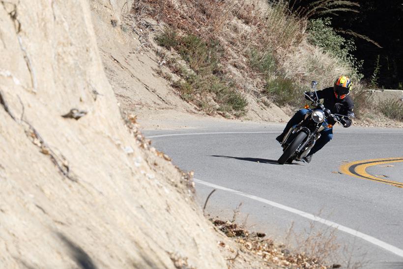 2026-on Triumph Bonneville T120 leaning into a corner