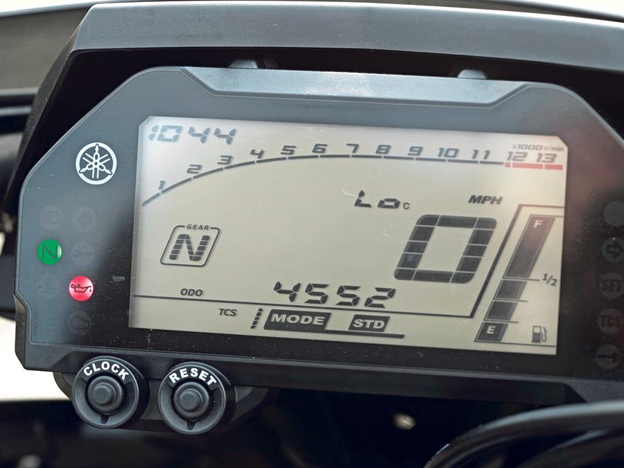 The LCD dash on the Yamaha MT-10