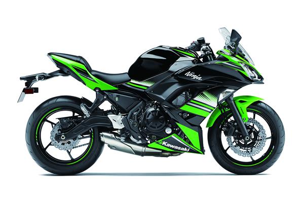 Kawasaki Ninja in green, static studio shot side on