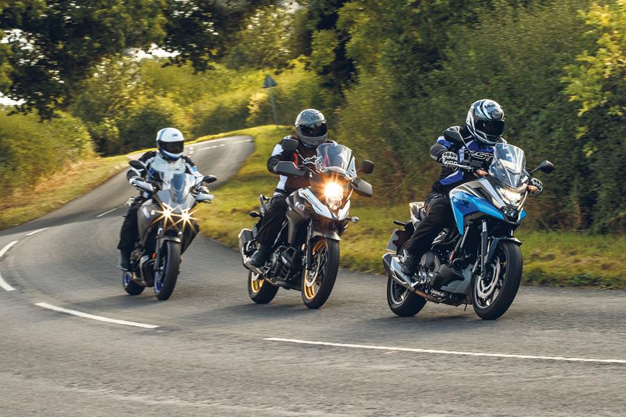 Yamaha Tracer 7, Suzuki V-Strom 650 XT and Honda NC750X (L-R)