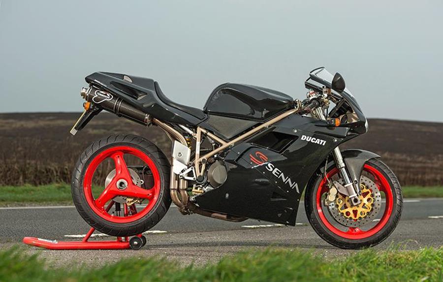 Ducati 916 Senna side profile on paddock stand