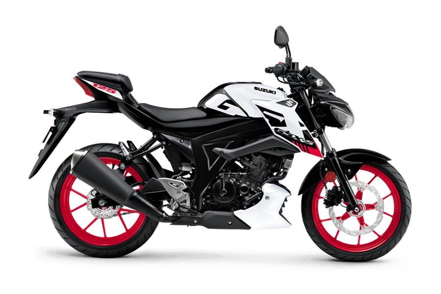 Suzuki GSX-S125 in white with red highlights for 2022