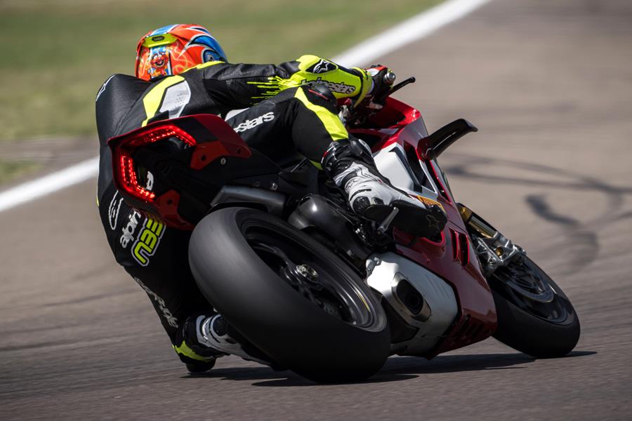 2023 Ducati Panigale V4R knee down on track rear