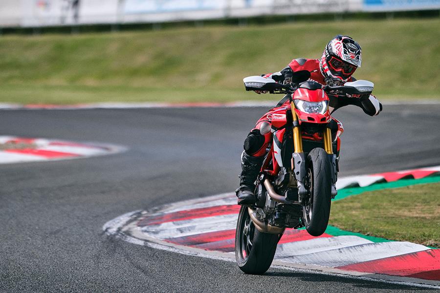 Pulling a wheelie on the 2021 Ducati Hypermotard 950 SP