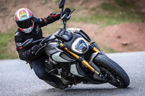 Ducati Diavel cornering action shot