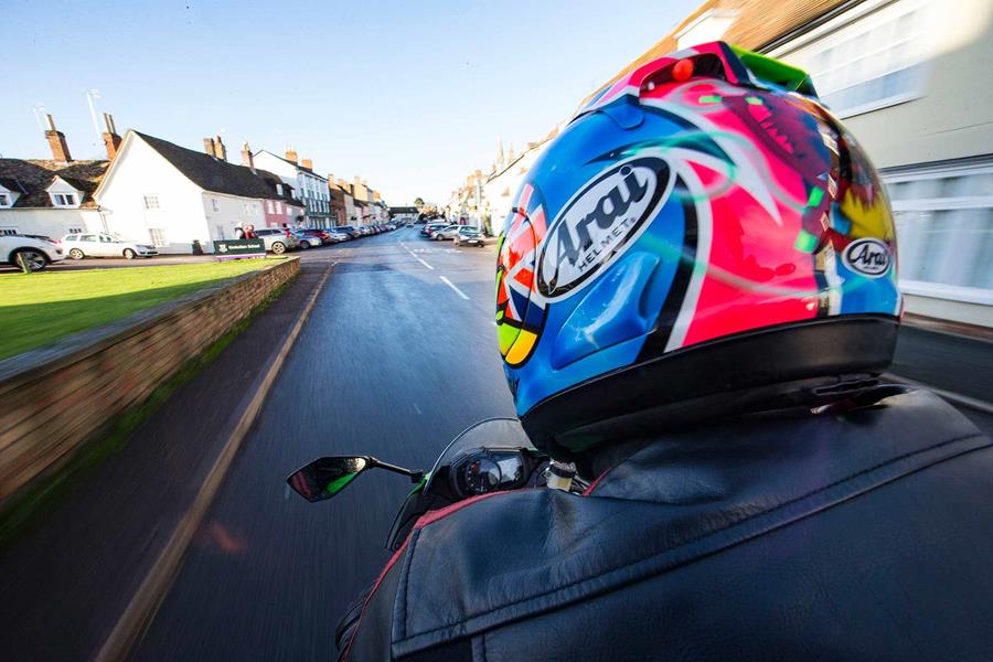 An over the shoulder view of the Kawasaki ZX-6R