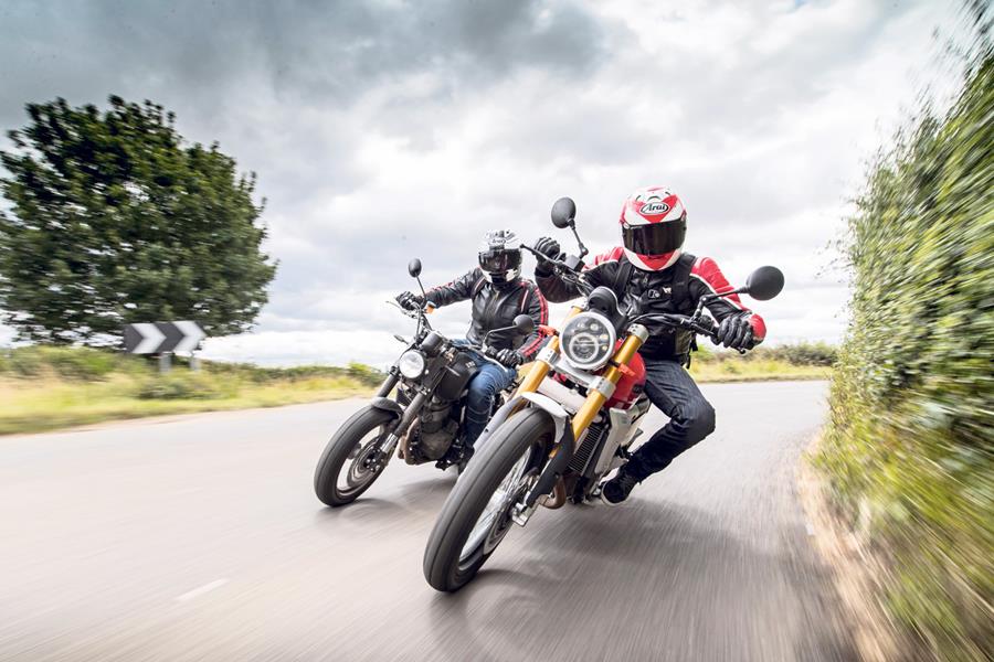 Fantic Caballero 500 Scrambler vs SWM Ace of Spades ridden on road in twin test review